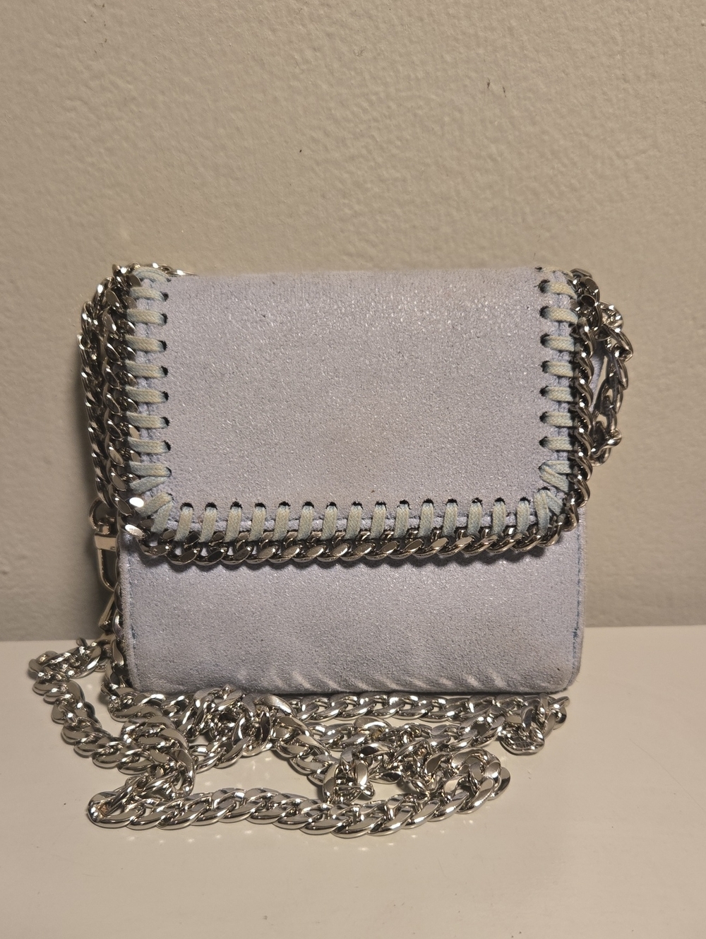 Stella McCartney light gray/blue mini chain-trim wallet - Picture 14 of 14